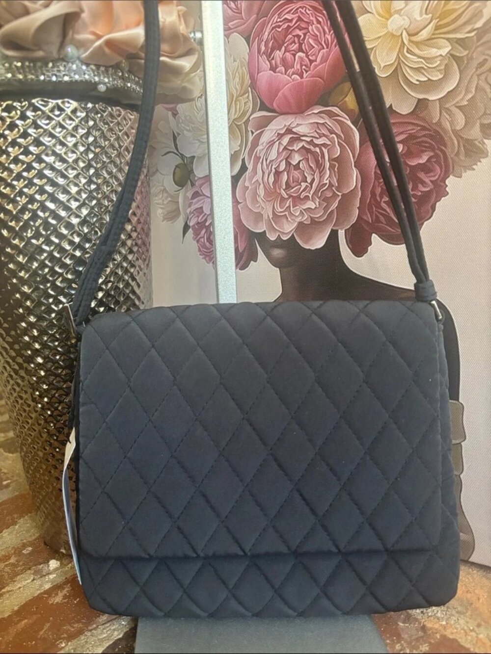 Vera Bradley Black Quilted Shoulder Bag with Strap
